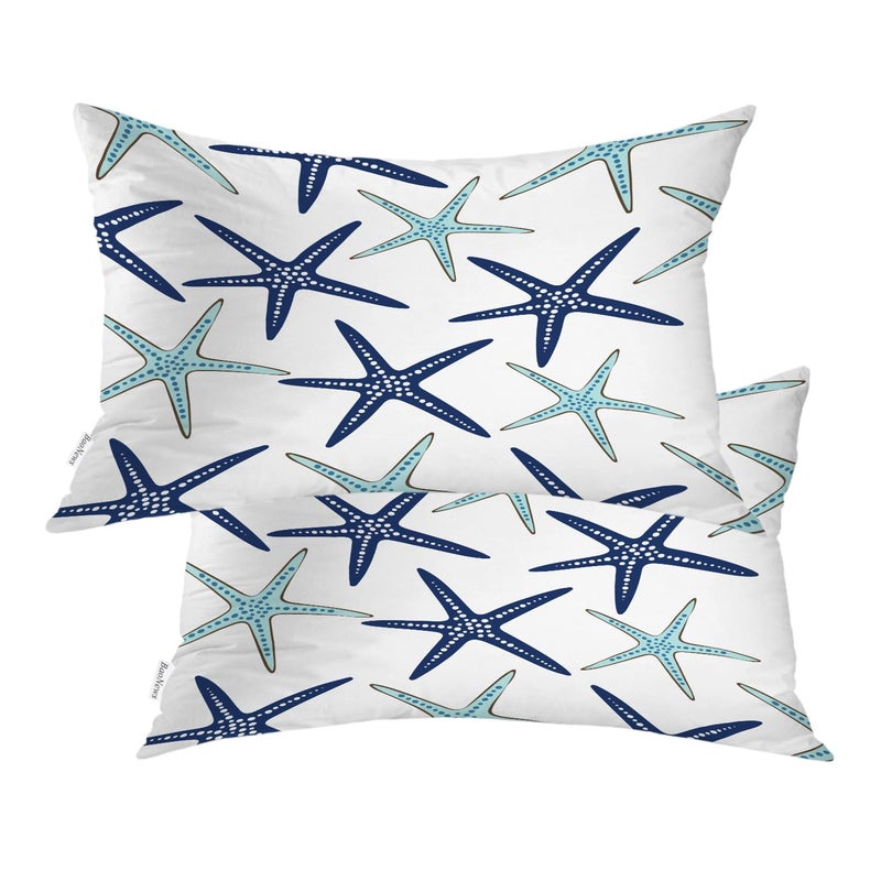 BaoNews Coastal Nautical Pillow Covers, Coastal Nautical Starfish Repeat Pattern Navy Blue Lumbar 12 x 20 Inches Decorative Throw Pillow Covers Cotton Cushion for Sofa Bedroom Car, Blue 07, Set of 2 - Image 1